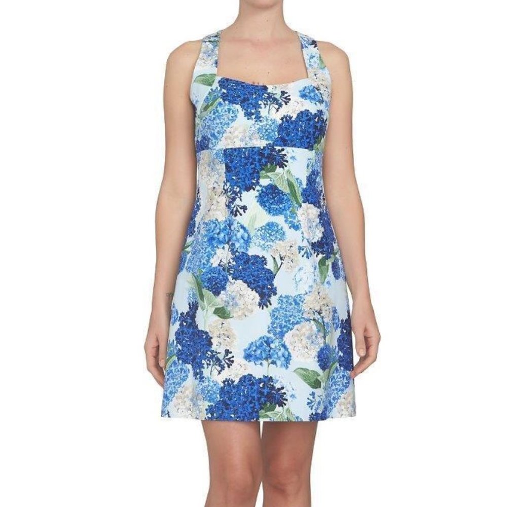 CECE BY CYNTHIA STEFFE MS SIZE 14 BLUE FLORAL CUT-OUT BACK FIT N FLARE DRESS